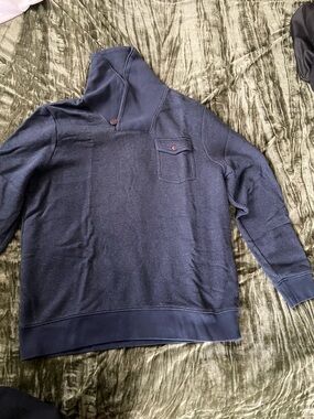 British Khaki Men's Navy Crewneck Sweater with Button Chest Pocket